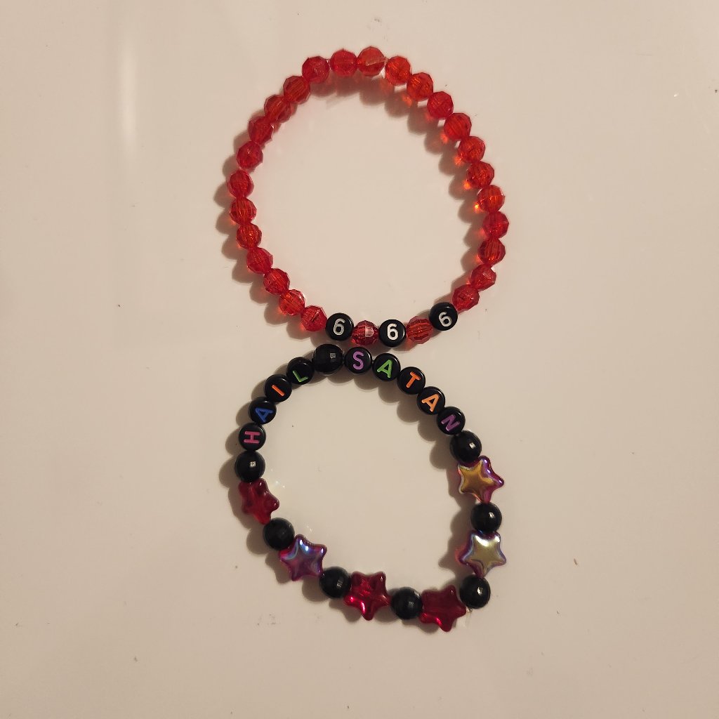 Black And Red Beaded Hail Satan Bracelets